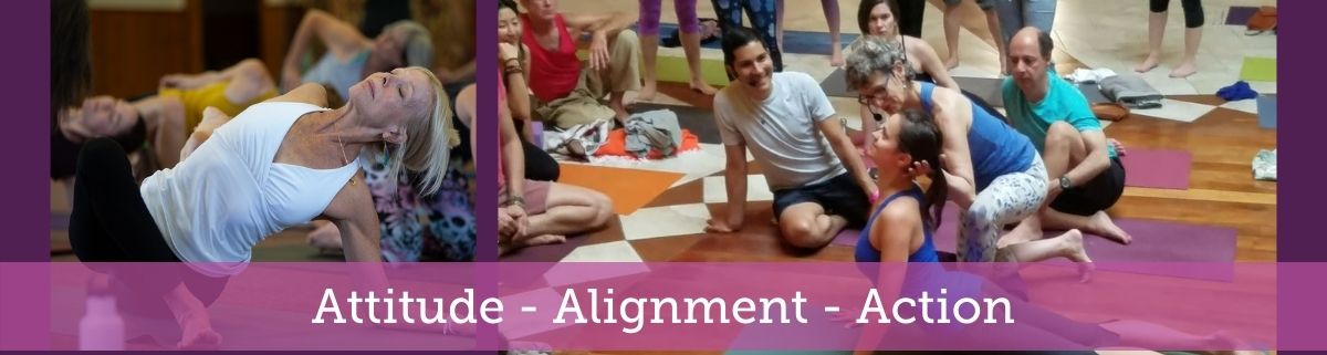 anusara yoga beoefenaars die filosofie beoefenen door middel van asana of yogahoudingen